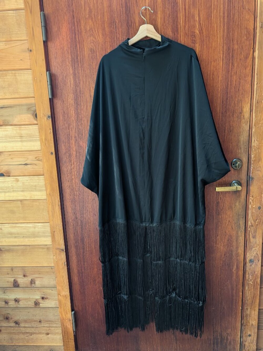 Black Beads Black Fluid Crepe Fringe Kaftan XXL - Picture 3 of 5